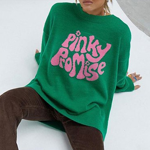 

Women's Ugly Christmas Sweater Pullover Sweater Jumper Ribbed Knit Print Letter Crew Neck Stylish Casual Outdoor Home Winter Fall Green S M L