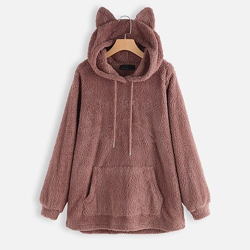 

Women's Hoodie Sweatshirt Pullover Sherpa Fleece Teddy Front Pocket Black Pink Wine Solid Color Street Hoodie Long Sleeve Fleece M L XL 2XL 3XL