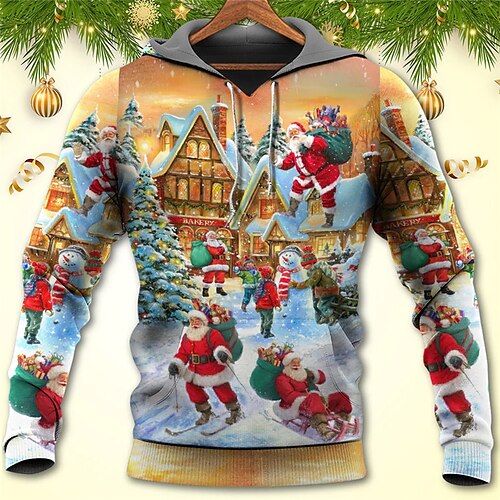 

Men's Pullover Hoodie Sweatshirt Yellow Hooded Santa Claus Graphic Prints Ugly Christmas Print Daily Sports 3D Print Basic Streetwear Designer Spring & Fall Clothing Apparel Hoodies Sweatshirts