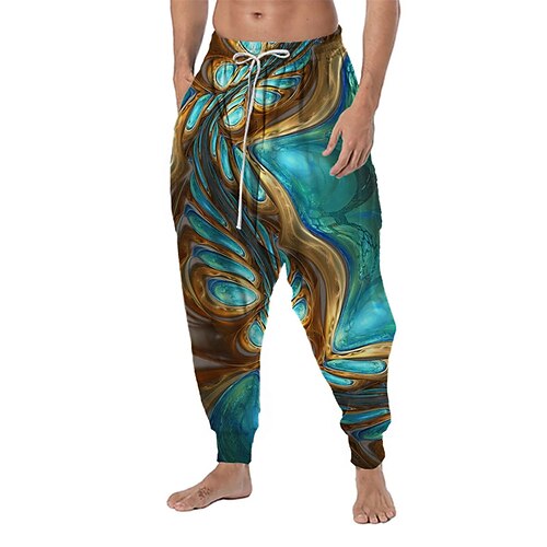 

Men's Joggers Trousers Beach Pants Baggy Harem Pants Drawstring Elastic Waist 3D Print Graphic Prints Comfort Soft Casual Daily Holiday Boho Hippie Blue Royal Blue Micro-elastic
