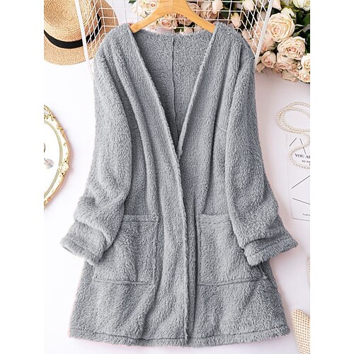 

Women's Plus Size Loungewear Top Pure Color Fashion Simple Comfort Home Daily Vacation Cotton V Wire Long Sleeve Cardigan Pocket Winter Fall Gray