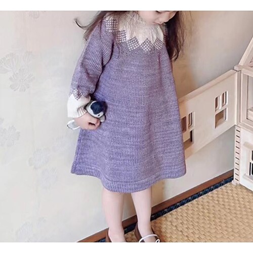 

Kids Girls' Sweater Dress Graphic Sweater Dress Dress Anniversary Crew Neck Long Sleeve Active Dress 3-7 Years Winter Blue Purple Pink