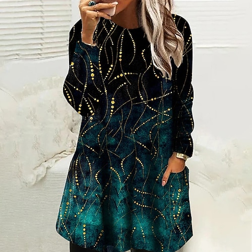 

Women's Velvet Dress Sheath Dress Mini Dress Green Long Sleeve Graphic Print Winter Fall Spring Crew Neck Stylish Weekend 2022 S M L XL XXL 3XL