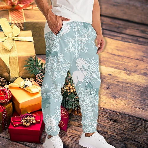 

Men's Christmas Pants Sweatpants Joggers Trousers Drawstring Elastic Waist 3D Print Graphic Prints Snowflake Christmas Comfort Breathable Sports Outdoor Casual Daily Streetwear Stylish Green Blue