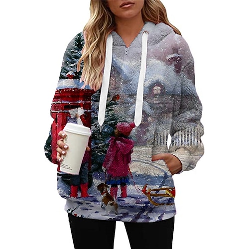 

Women's Sherpa jacket Fleece Jacket Teddy Coat Warm Breathable Christmas Street Daily Wear Vacation Zipper Pocket Print Pullover Hoodie Casual Daily Comfortable Plush Christmas Animal Regular Fit