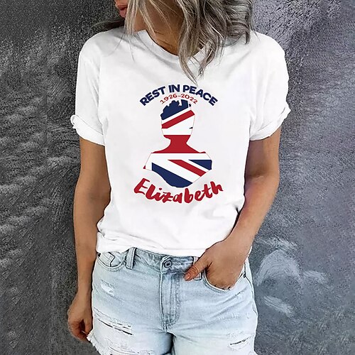 

Women's T shirt Tee Green Black Pink Letter National Flag Print Short Sleeve Daily Holiday Basic Round Neck Regular Painting S