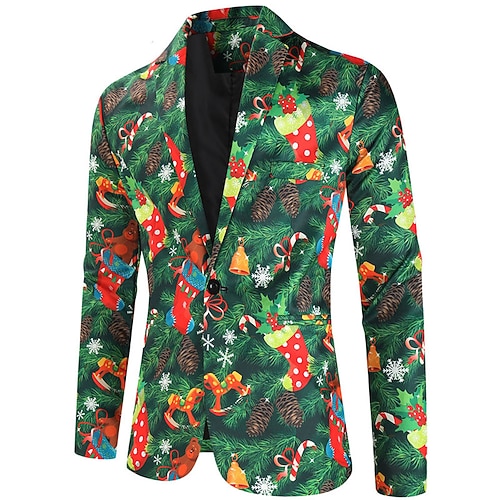 

Men's Coat Breathable Christmas Single Breasted One-button Christmas Tree Gift Socks 3D Printed Graphic Turndown Fashion Jacket Outerwear Long Sleeve Pocket Fall & Winter