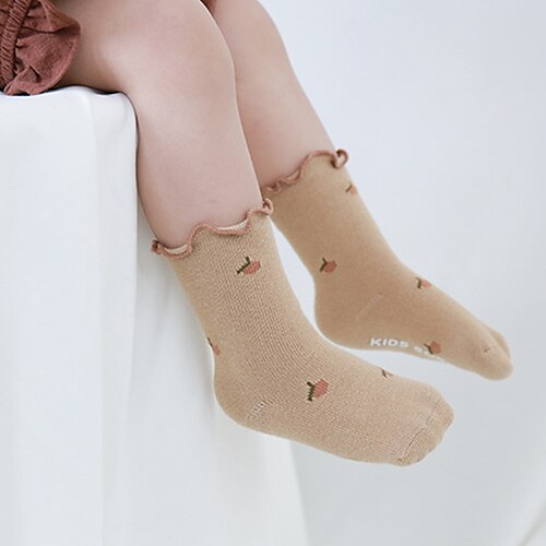 

Toddler Unisex 3 Pairs Socks Yellow Khaki Dusty Blue Solid Color Ruffle Winter Fall Sweet Home 1-5 Years