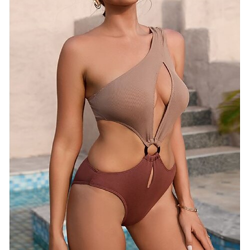 

Women's Swimwear One Piece Monokini Bathing Suits Normal Swimsuit Slim Pure Color Khaki Camisole Bodysuit Strap Bathing Suits New Vacation Fashion / Sexy