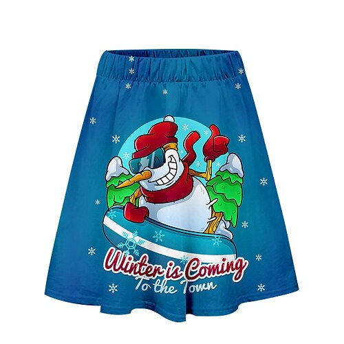 

Women's Skirt Knee-length Polyester Green Blue Pink Yellow Skirts Print Basic Christmas Weekend S M L