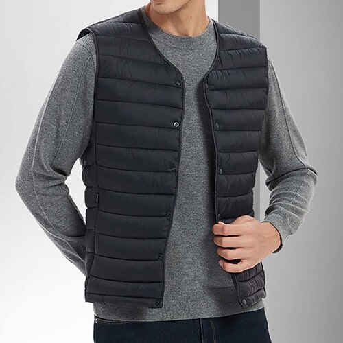 

Men's Puffer Vest Winter Jacket Winter Coat Windproof Warm Date Casual Daily Office & Career Solid Color Outerwear Clothing Apparel Wine Black Dark Navy