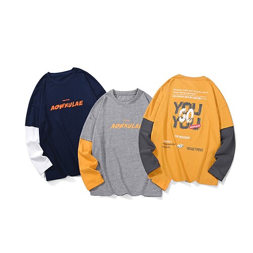 

Toddler Boys T shirt Tee Letter Long Sleeve Children Top Outdoor Fashion Daily Winter Fall Yellow 7-13 Years