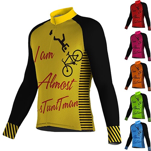 

21Grams Men's Cycling Jersey Long Sleeve Bike Jersey Top with 3 Rear Pockets Mountain Bike MTB Road Bike Cycling Breathable Quick Dry Moisture Wicking Reflective Strips Green Yellow Orange Graphic