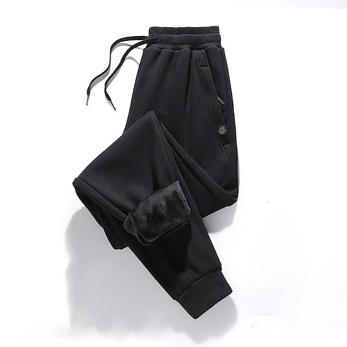 

Men's Fleece Pants Sweatpants Winter Pants Trousers Pocket Drawstring Elastic Waist Solid Colored Warm Daily Holiday 100% Cotton Streetwear Stylish Black Blue Micro-elastic