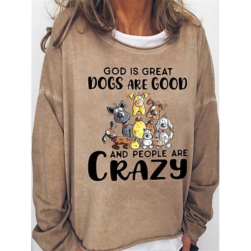 

Women's Sweatshirt Pullover Basic Khaki Red Light Blue Dog Street Round Neck Long Sleeve S M L XL 2XL 3XL