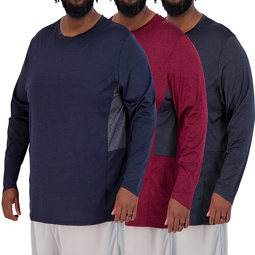 

3 Pack Mens Big Tall Tech Stretch Long-Sleeve Short-Sleeve Dry-Fit T-Shirt