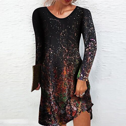 

Women's Casual Dress T Shirt Dress Tee Dress Shift Dress Mini Dress Black Purple Long Sleeve Flower Pocket Winter Fall Spring Crew Neck Fashion Daily 2022 S M L XL XXL 3XL