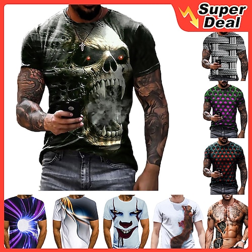 

Men's T shirt Tee Tee Designer Vintage Streetwear Summer Short Sleeve Green White Purple Light Green Rosy Pink Dark Purple Graphic Optical Illusion Print Plus Size Crew Neck Round Neck Casual Daily