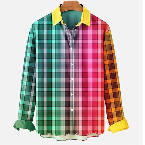 

Herren Hemd Plaid Grafik-Drucke Umlegekragen Regenbogen 3D-Druck Weihnachten Strasse Langarm Button-Down Bedruckt Bekleidung Modisch Designer Casual Weich