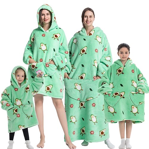 

Kid's Adults' Oversized Hoodie Blanket Wearable Blanket With Pocket Fruit Print Onesie Pajamas Flannel Cosplay For Men's Women's Boys Christmas Animal Sleepwear Cartoon Festival / Holiday Costumes