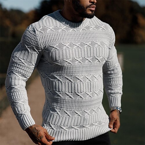 

Men's Sweater Pullover Sweater Jumper Ribbed Knit Cropped Knitted Solid Color Crew Neck Keep Warm Modern Contemporary Work Daily Wear Clothing Apparel Fall & Winter Pink Blue S M L