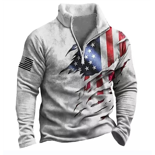 

Men's Zip Up Sweatshirt Pullover Black Gray Half Zip Graphic Prints Eagle National Flag Zipper Print Daily Sports Going out 3D Print Basic Casual Thin fleece Winter Clothing Apparel Hoodies