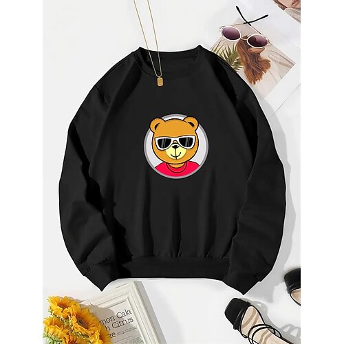 

Women's Pullover Casual Christmas Black Graphic Casual Round Neck Long Sleeve S M L XL