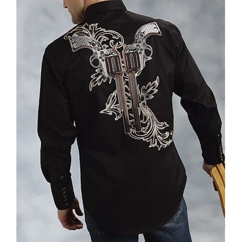 

Men's Shirt Graphic Prints Pistol Turndown Black 3D Print Outdoor Street Long Sleeve Button-Down Print Clothing Apparel Fashion Designer Casual Soft