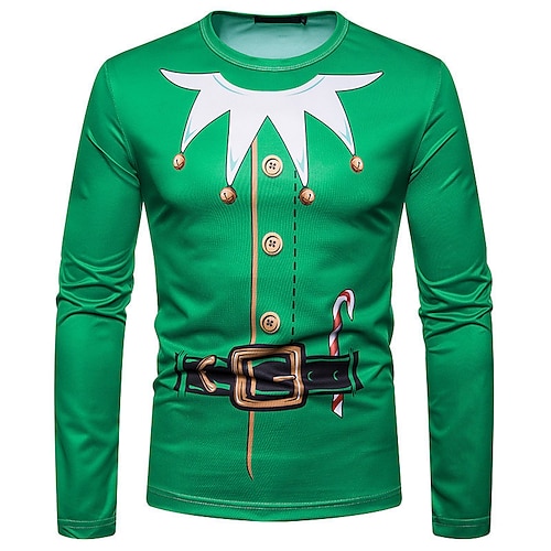 

Men's T shirt Tee Graphic Prints Crew Neck Green 3D Print Outdoor Christmas Long Sleeve Print Clothing Apparel Basic Sports Designer Casual