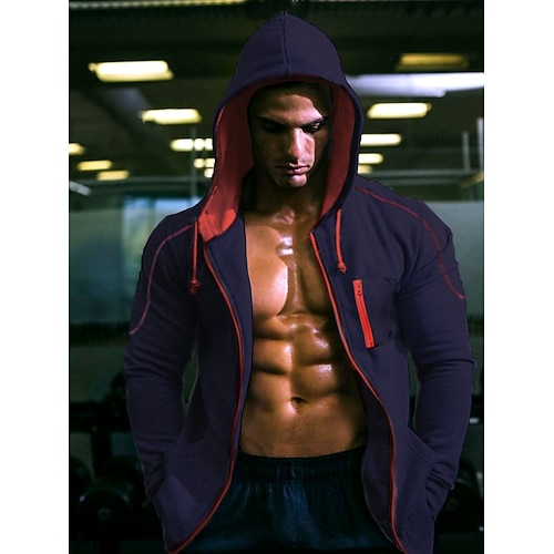 

Men's Running Jacket Windbreaker Zip Front Long Sleeve Tee Tshirt Athletic Athleisure Winter Thermal Warm Windproof Breathable Fitness Gym Workout Running Sportswear Activewear Solid Colored Red Navy