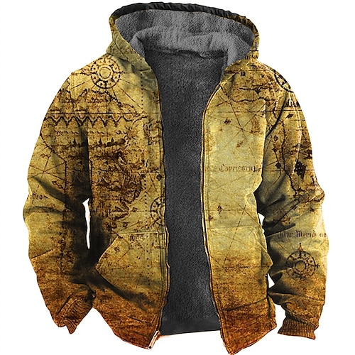 

Homens Full Zip Hoodie Jaqueta Amarelo Com Capuz Mapa Estampas Abstratas Zíper Imprimir Desportos e Ar livre Diário Esportes Impressão 3D Tosão Roupa de rua Designer Casual Inverno Roupa Moletons