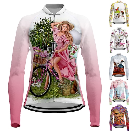 

Women's Cycling Jersey Long Sleeve Bike Jersey Top with 3 Rear Pockets Mountain Bike MTB Road Bike Cycling Breathable Quick Dry Moisture Wicking Reflective Strips Purple Yellow Rosy Pink Graphic