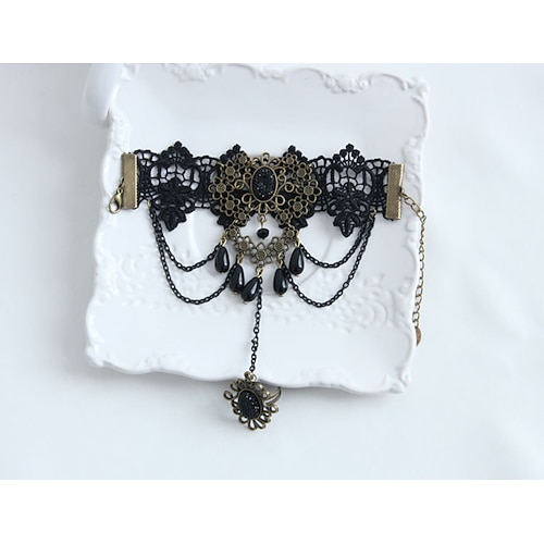 Collier Bracelets Dentelle Noire Costume Gothique Carnaval Set Accessoires Steampunk Femme - Collier, Bracelet Dentelle Et Mini Chapeau Pince à Cheveux Costume Gothique Femme Bijou Noir Dentelle Et Alliage Collier Bracelets Dentelle Noire Costume Gothique Carnaval Set Accessoires Steampunk Femme - Collier, Bracelet Dentelle Et Mini Chapeau Pince à Cheveux Costume Gothique Femme Bijou Noir Dentelle Et Alliage