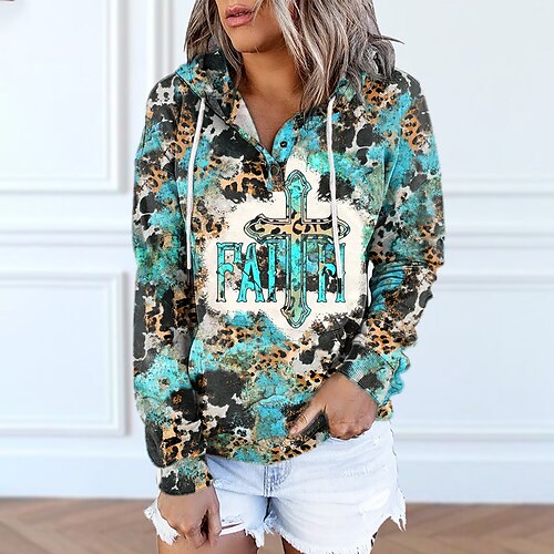 

Women's Hoodie Sweatshirt Pullover Basic Button Front Pocket Blue Tie Dye Street Hoodie Long Sleeve S M L XL 2XL 3XL