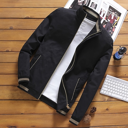 

Men's Casual Jacket Durable Daily Wear Vacation To-Go Zipper Standing Collar Comfort Leisure Jacket Outerwear Solid / Plain Color Pocket Black Yellow Khaki / Winter