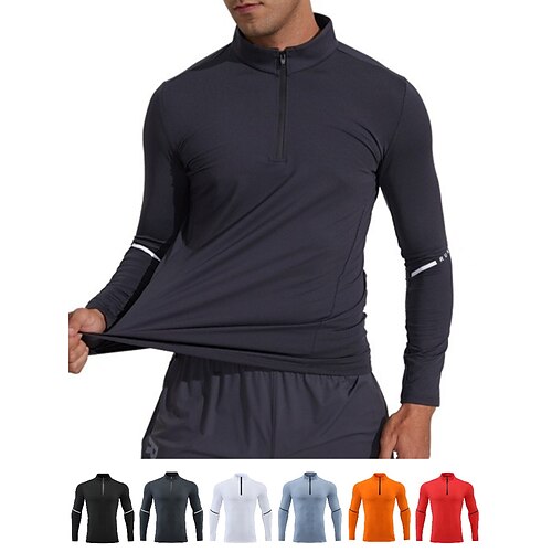 

Men's Workout Shirt Running Shirt Half Zip Long Sleeve Top Athletic Athleisure Winter Breathable Quick Dry Soft Running Jogging Training Sportswear Activewear Dark Grey Black Blue