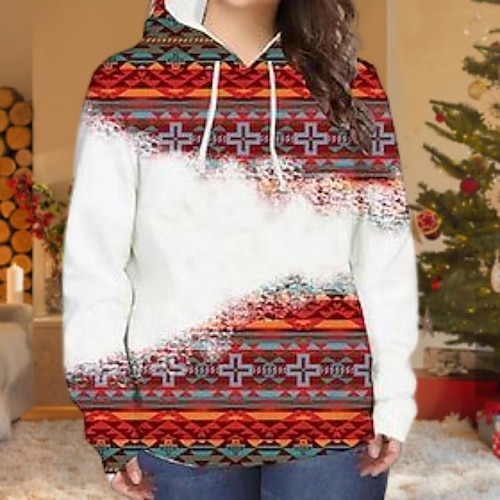 

Women's Plus Size Christmas Tops Hoodie Sweatshirt Sunflower Snowflake Print Long Sleeve Hooded Casual Vacation Polyester Fall Winter Blue