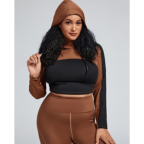 

Fashion Hooded Women's Yoga Clothes Long Sleeved Lightweight Breathable Running Fitness Top Slim Size Running Sportswear Women