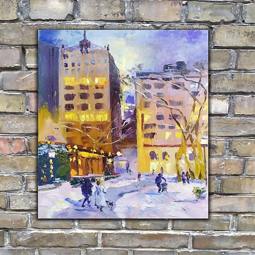 

Handmade Oil Painting Canvas Wall Art Decoration Impression Building Winter Streetscape for Home Decor Rolled Frameless Unstretched Painting