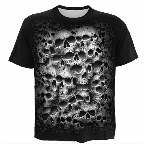 

Men's T shirt Tee Skull Graphic Prints Crew Neck Black 3D Print Outdoor Street Short Sleeve Print Clothing Apparel Vintage Sports Designer Casual