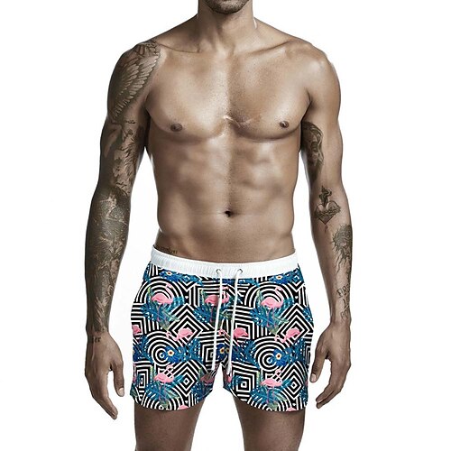 

Men's Swim Shorts Swim Trunks Board Shorts Drawstring Elastic Waist Fruit Flamingo Print Comfort Breathable Knee Length Casual Daily Beach Fashion Streetwear Black Blue Micro-elastic