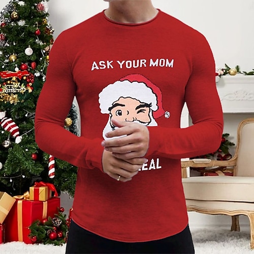 

Men's T shirt Tee Christmas t shirts Santa Claus Graphic Prints Crew Neck Green Black Dark Gray Red Hot Stamping Christmas Street Long Sleeve Print Clothing Apparel Fashion Designer Casual Comfortable