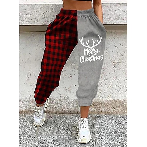 

Women's Sweatpants Jogging Pants Cotton Blend Black Grey Casual / Sporty Athleisure Christmas Weekend Side Pockets Print Micro-elastic Full Length Comfort Santa Claus M L XL