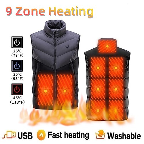 

9 Heating Areas Smart Heated Vest Jacket Men Women USB Heating Waistcoat Fashion Constant Warm Thermal Vest Winter Hunting Heating Jacket Outdoor Hiking Fishing M-4XL