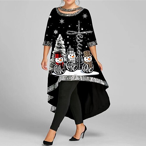 

Women's Plus Size Christmas Dress Casual Dress Deer Boat Neck Half Sleeve Winter Fall Casual Maxi long Dress Daily Dress