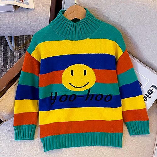 

Kids Girls' Sweater Stripe School Long Sleeve Patchwork Fashion 3-12 Years Winter Green Purple / Fall / Spring