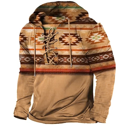 

Men's Unisex Pullover Hoodie Sweatshirt Blue Purple Rainbow Brown Coffee Hooded Tribal Graphic Prints Lace up Print Sports & Outdoor Daily Sports 3D Print Boho Streetwear Designer Spring & Fall