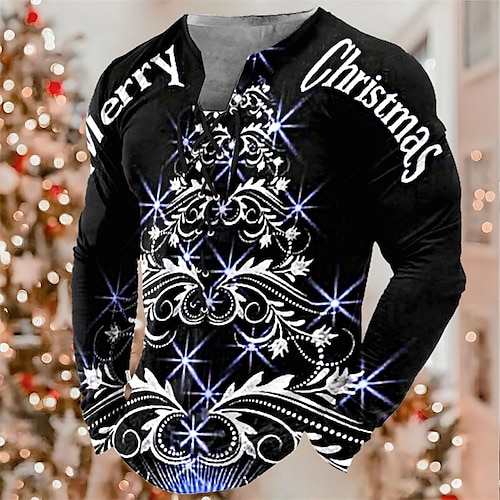 

Men's T shirt Tee Tee Graphic Letter Collar Green Black Red Navy Blue 3D Print Outdoor Christmas Long Sleeve Lace up Print Clothing Apparel Basic Designer Casual Classic