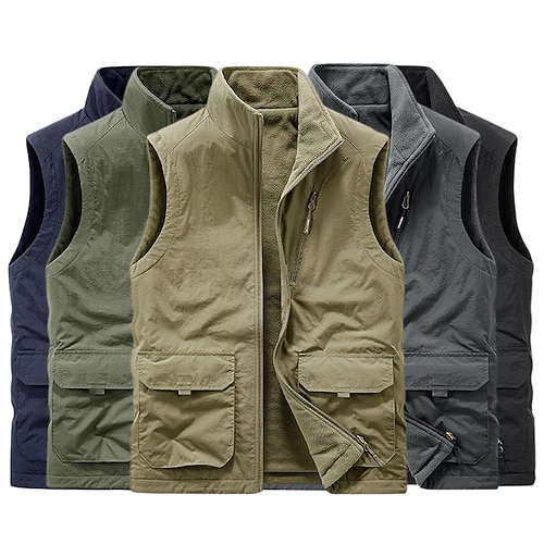 

Men's Fishing Vest Hiking Fleece Vest Sleeveless Outerwear Top Outdoor Thermal Warm Fleece Lining Windproof Breathable Winter Cotton Nylon Amy Green Black khaki Work Hunting Ski / Snowboard