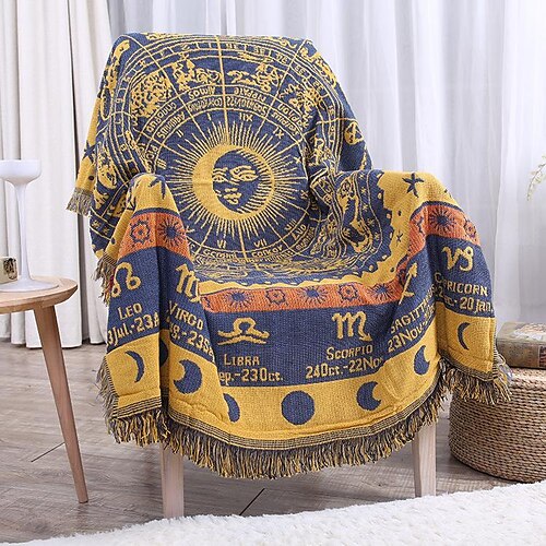 

Boho Woven Throw Blanket Reversible Cotton Bohemian Tapestry Hippie Room Decor Witchy Astrology Zodiac Celestial Constellation Bed Chair Couch Sofa Cover Tablecloth Double Sided